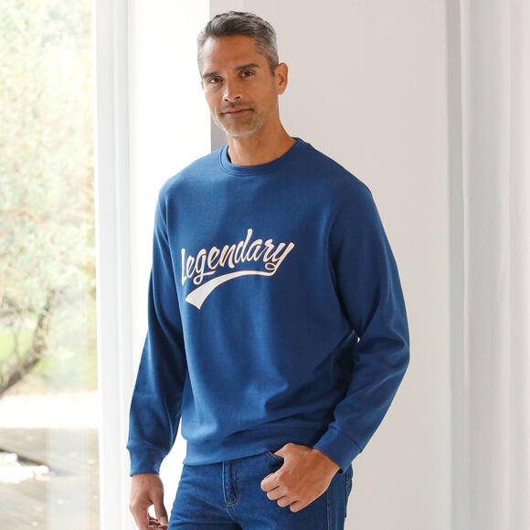 Sweat col rond facile à enfiler zippé côtés (bleu jean)