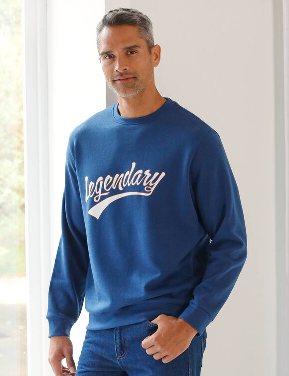 Sweat col rond facile à enfiler zippé côtés (bleu jean)