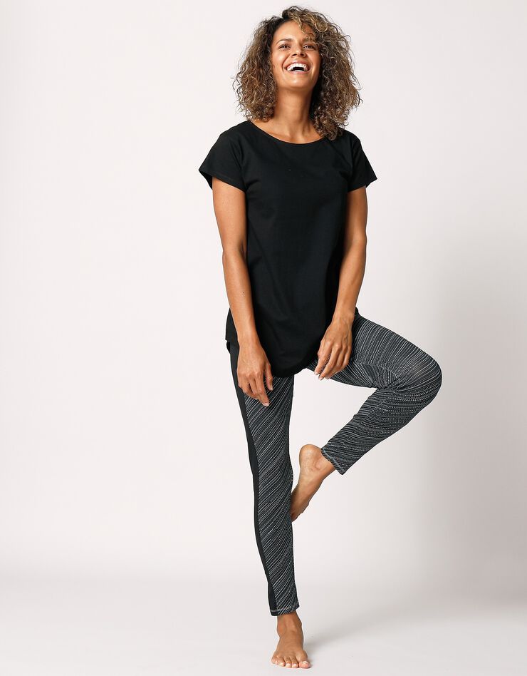 Legging imprimé bandes contrastées côtés (noir / blanc) Legging imprimé bandes contrastées côtés (noir / blanc)