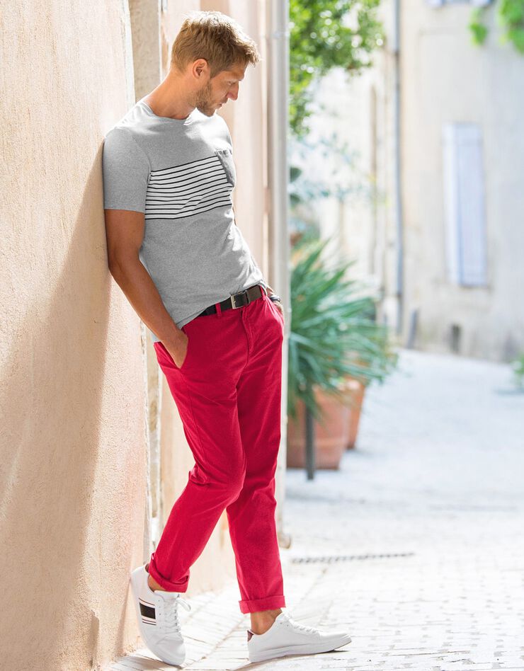 Tee-shirt rayé manches courtes (gris chiné) Tee-shirt rayé manches courtes (gris chiné)