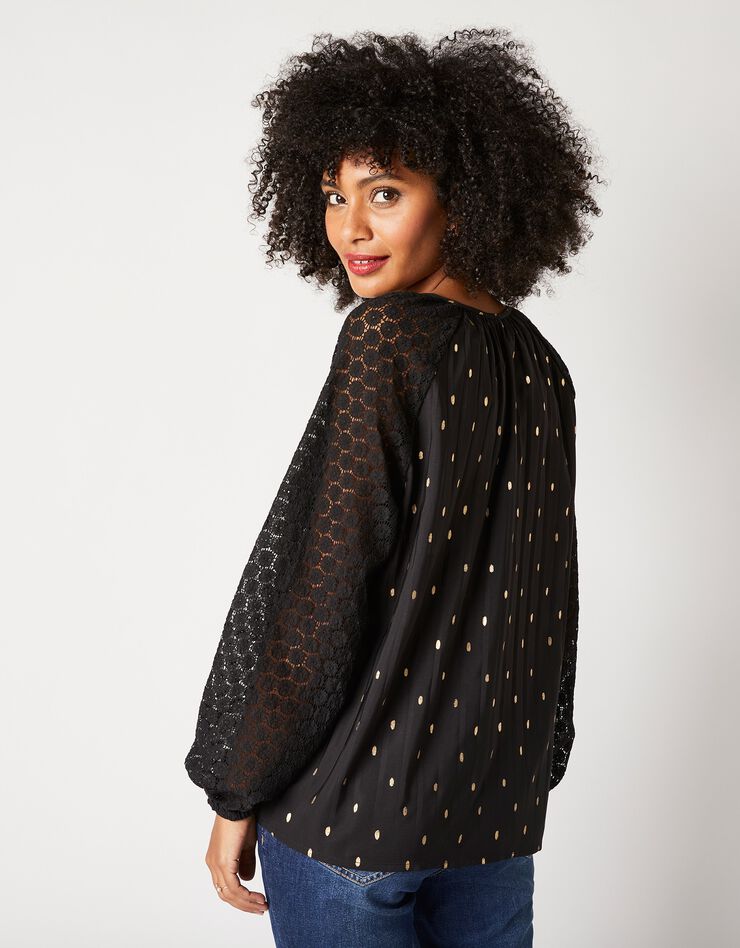 Blouse imprimée manches dentelle (noir / doré) Blouse imprimée manches dentelle (noir / doré)