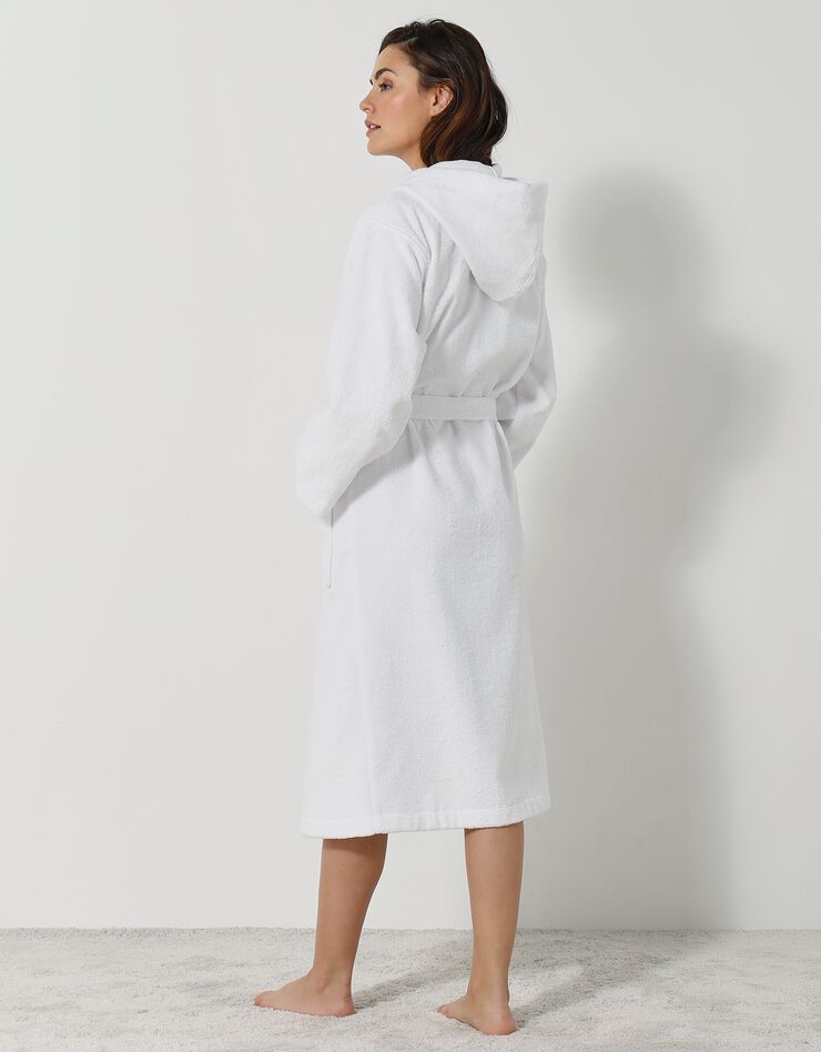 Peignoir mixte adulte col capuche éponge bouclette (blanc)