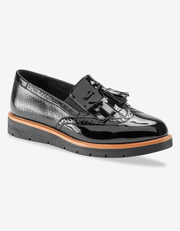 Mocassins compensés à franges et pompons (noir)