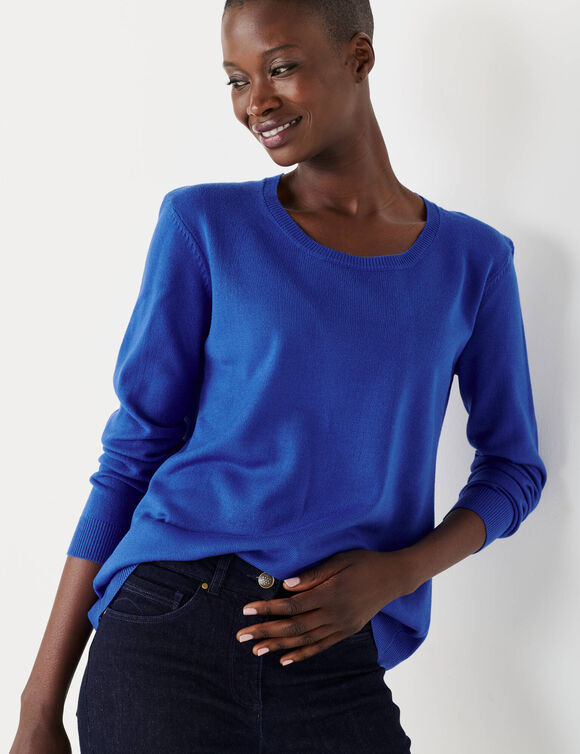 Pull col rond uni, manches longues, toucher doux (bleu)
