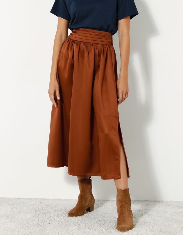 Jupe longue unie, satin (caramel)