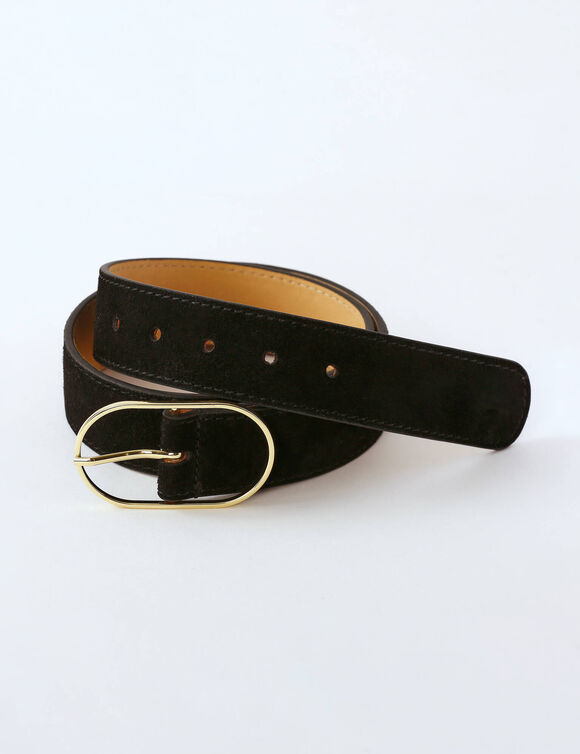 Ceinture boucle coloris dor&eacute;, cro&ucirc;te de cuir (noir)
