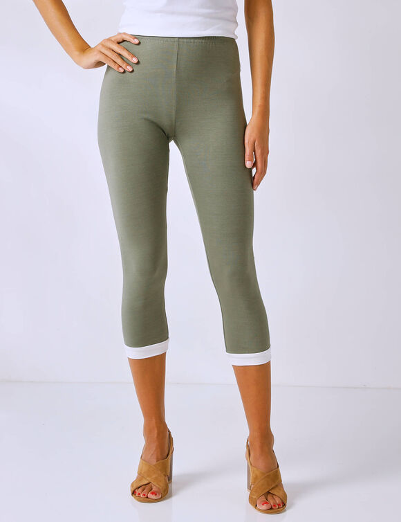 Legging 3/4 taille élastiquée (kaki / écru)