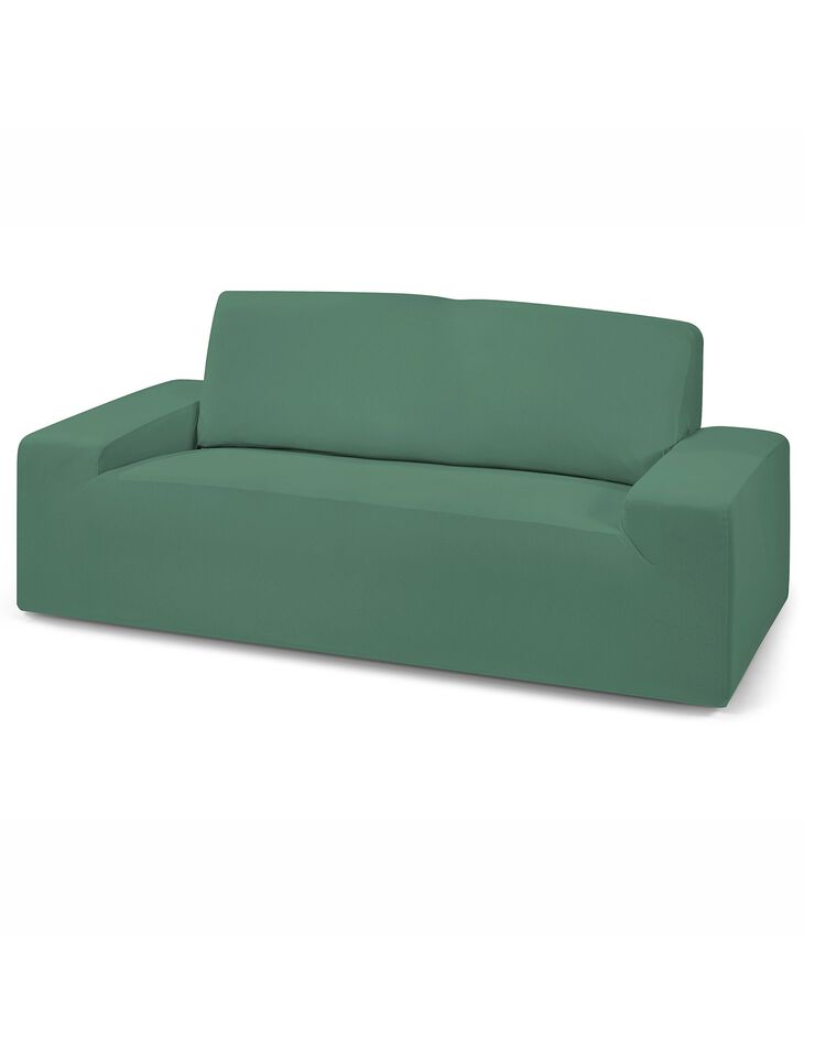 Housse fauteuil et canapé unie bi-extensible (vert sapin)