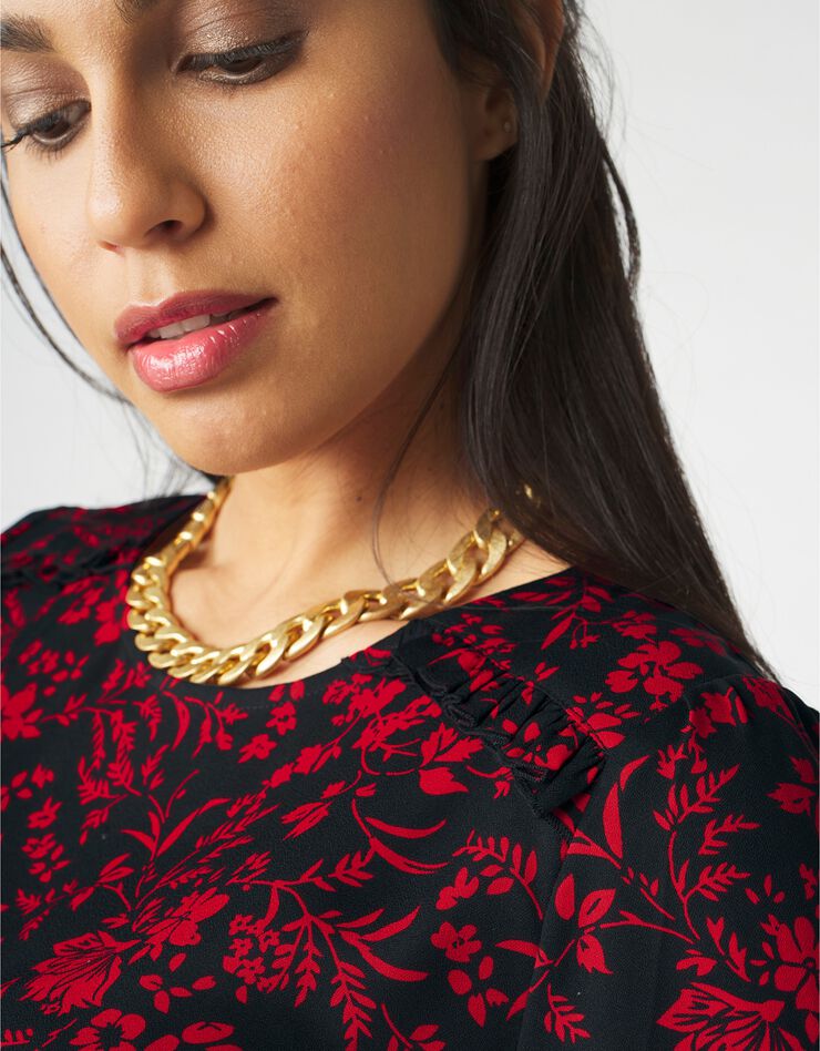 Tunique évasée imprimée crêpe fluide (noir / rouge) Tunique évasée imprimée crêpe fluide (noir / rouge)
