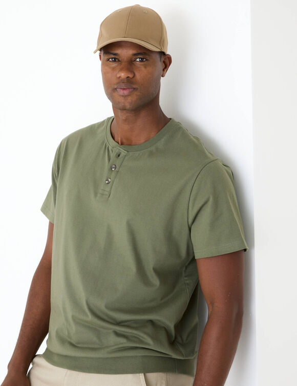 T-shirt Henley confort manches courtes - coton biologique(**) (kaki)
