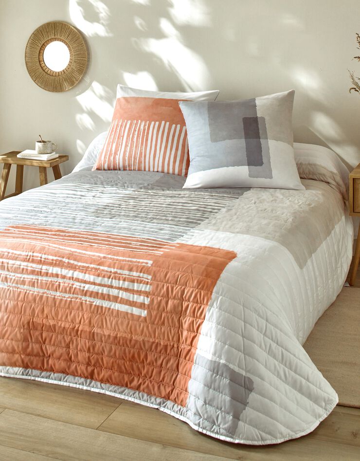 Couvre-lit matelassé imprimé Fibi (gris / orange)