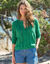 Gilet boutonné col rond à écailles, maille ajourée (vert)