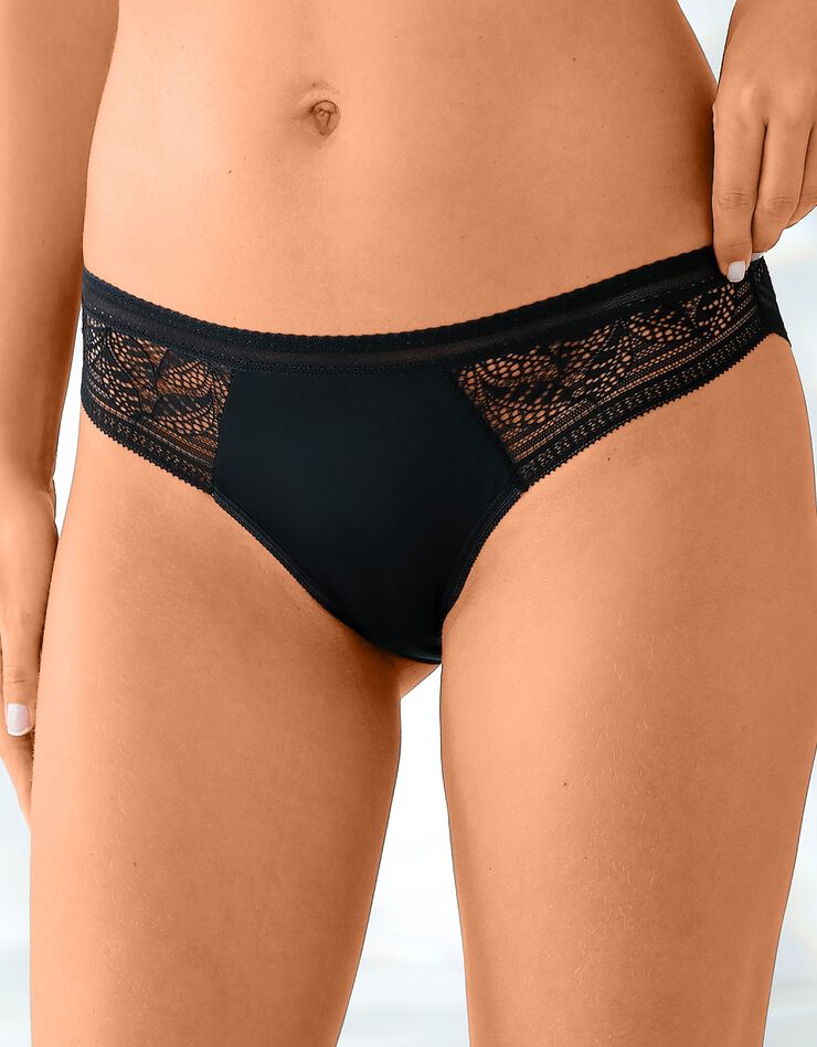 Culotte forme midi microfibre et dentelle stretch - lot de 2 (noir) Culotte forme midi microfibre et dentelle stretch - lot de 2 (noir)