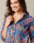 Chemisier boutonné imprimé fleurs, voile de coton (bleu)