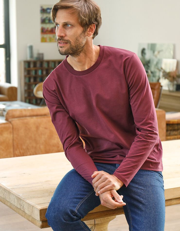 Tee-shirt col rond manches longues - lot de 3 (bordeaux + marine + bleu)