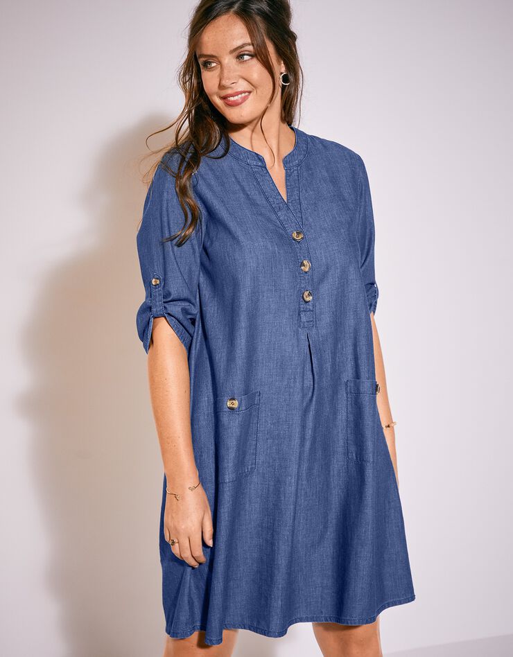 Robe évasée denim léger manches 3/4 (stone) Robe évasée denim léger manches 3/4 (stone)