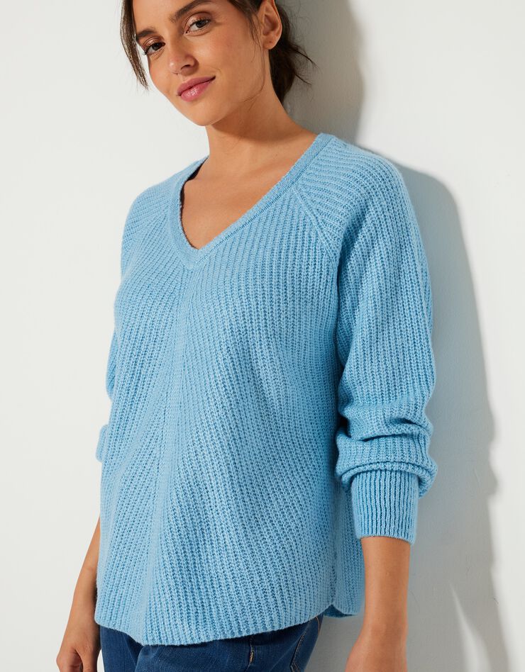 Pull col V, maille anglaise (bleu) Pull col V, maille anglaise (bleu)