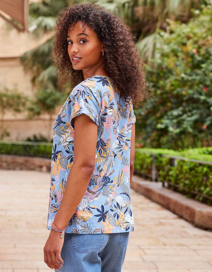 Tee-shirt imprimé manches courtes jungle multicolore (bleu grisé)