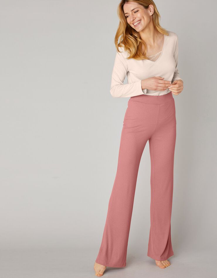 Pantalon large maille côtelée taille élastiquée (terracotta) Pantalon large maille côtelée taille élastiquée (terracotta)