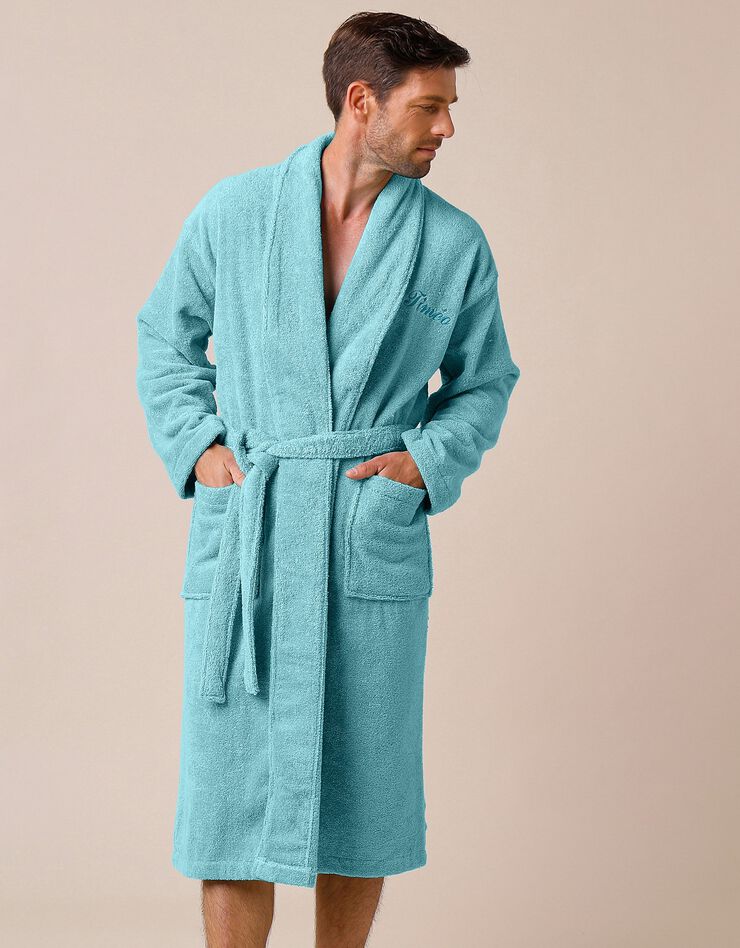 Peignoir mixte adulte éponge bouclette col châle personnalisable (vert d'eau) Peignoir mixte adulte éponge bouclette col châle personnalisable (vert d'eau)