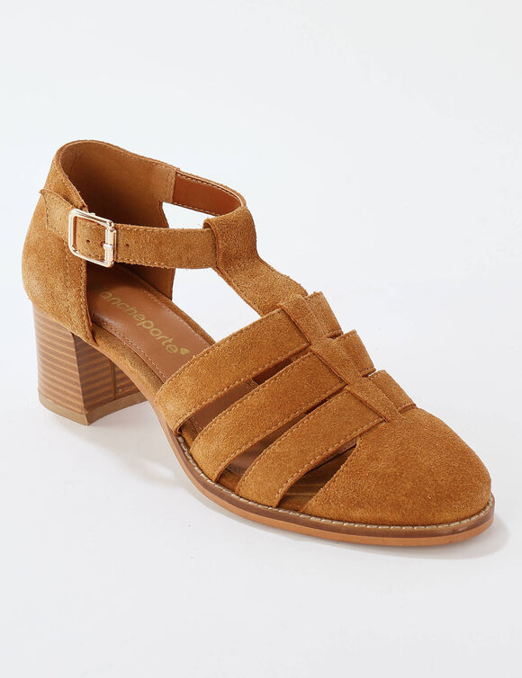 Sandales en cuir à talon (beige)