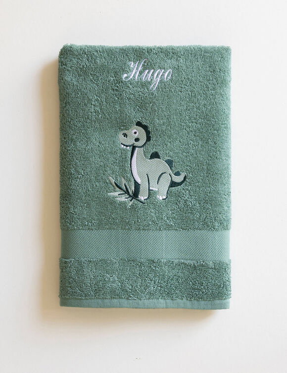 Collection &eacute;ponge enfant brod&eacute;e personnalisable dinosaure coton - 380g/m2 (eucalyptus)