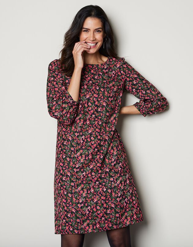Robe droite manches 7/8ème imprimée (noir / framboise)
