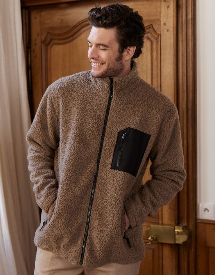 Veste chaude zippée maille peluche (taupe) Veste chaude zippée maille peluche (taupe)