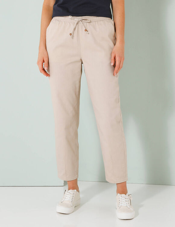 Pantalon mom 7/8ème uni, coton (beige)
