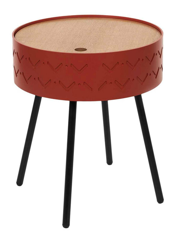 Table d’appoint-coffre déco - pieds métal (rouge)