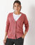 Gilet col V, maille côtelée (terracotta)