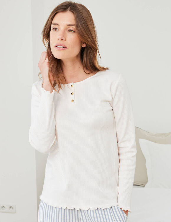 Tee-shirt pyjama manches longues (ivoire)