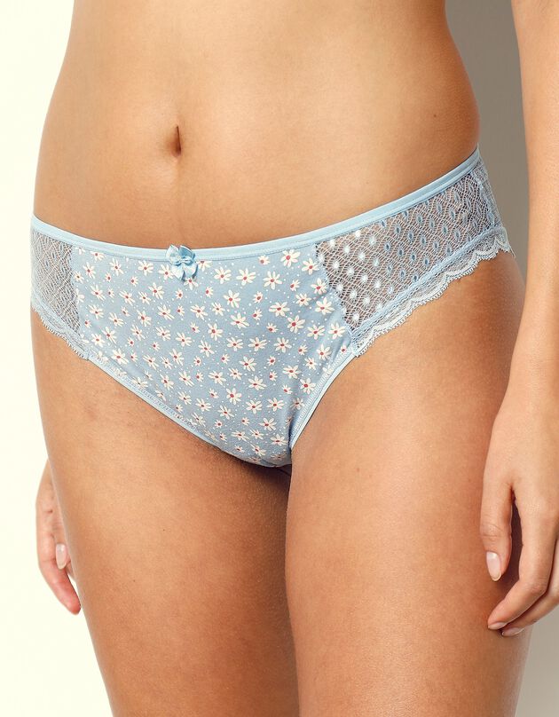 Culotte midi dentelle coton imprimé Tropea - lot de 4 (bleu grisé + orange)