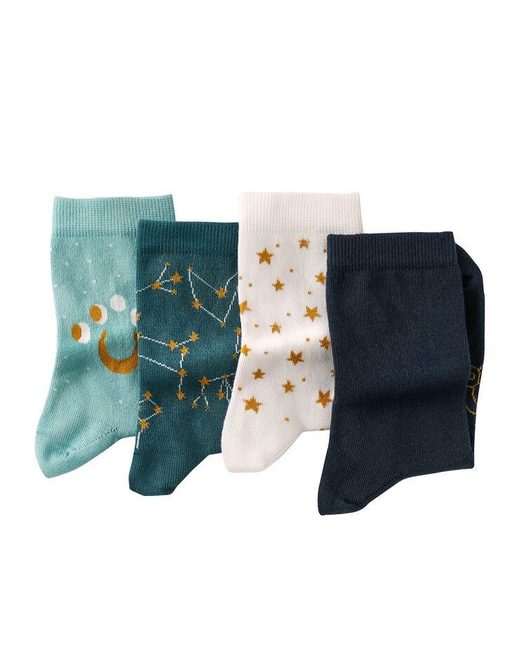 Chaussettes motif astres - lot de 4 paires (marine / bleu canard)