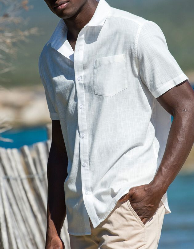 Chemise unie aspect lin manches courtes (naturel)