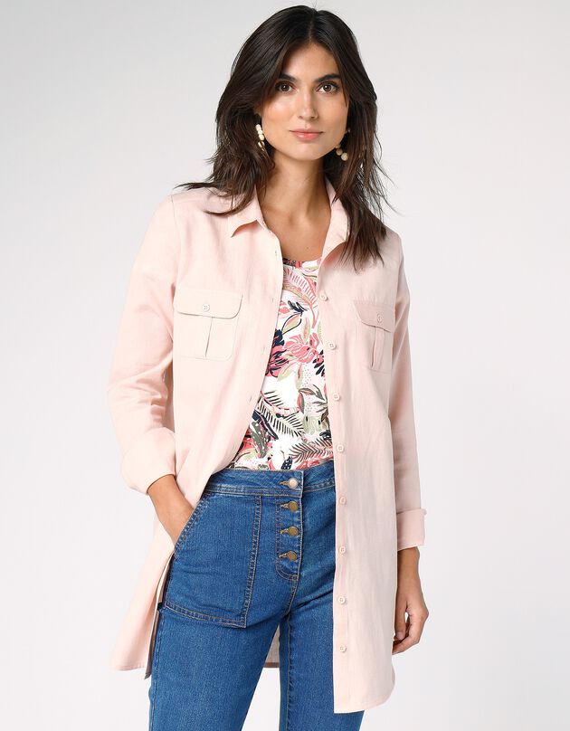 Chemise longue unie (rose poudré)