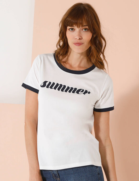 T-shirt manches courtes imprimé "Summer" (blanc / marine)