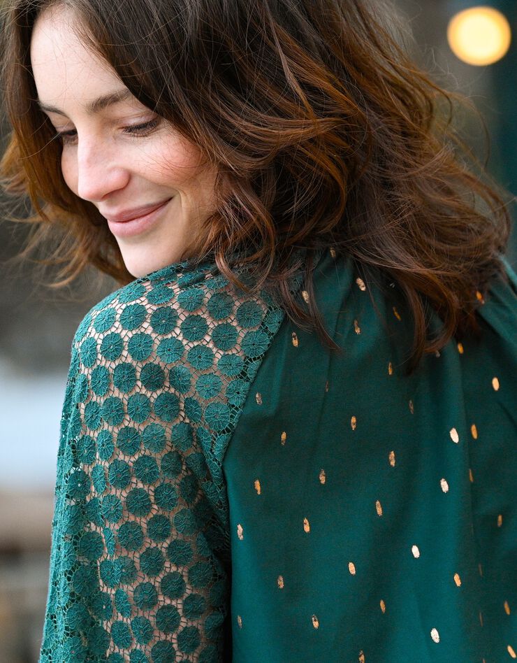 Blouse imprimée manches dentelle (vert / doré) Blouse imprimée manches dentelle (vert / doré)