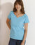 T-shirt col tunisien uni, coton (bleu turquoise)