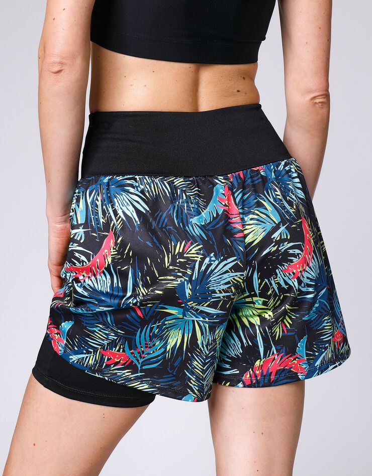Short imprimé 2 en 1 cycliste uni (noir / turquoise)