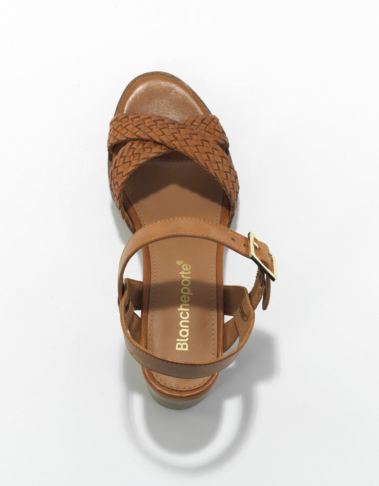 Sandales à talon à brides en cuir tressé - caramel (caramel)