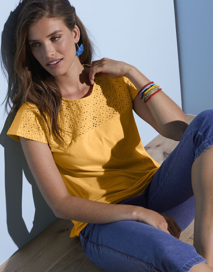 Tee-shirt broderie anglaise manches courtes (safran) Tee-shirt broderie anglaise manches courtes (safran)