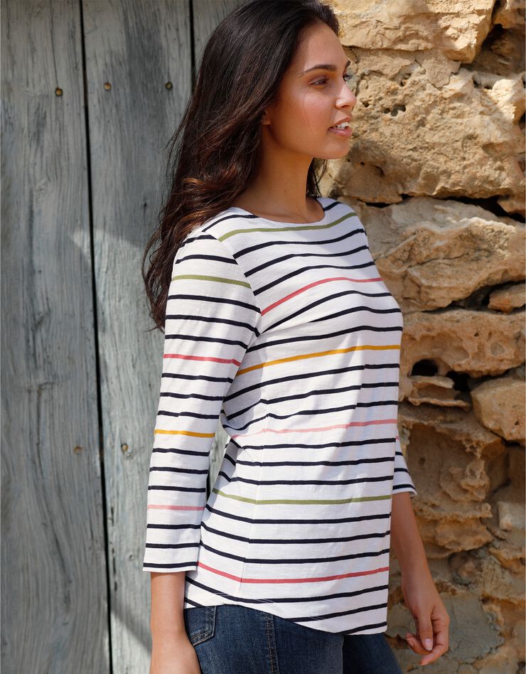 Tee-shirt marinière, manches 3/4 (blanc / multicolore) Tee-shirt marinière, manches 3/4 (blanc / multicolore)