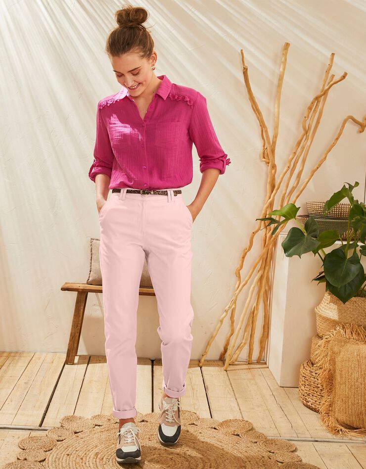 Chemise boutonnée broderie anglaise, gaze coton (rose indien) Chemise boutonnée broderie anglaise, gaze coton (rose indien)