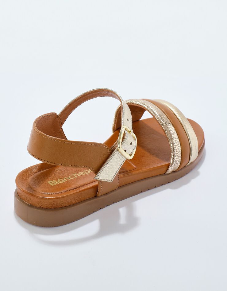 Sandales compensées en cuir fantaisie tricolore (caramel)