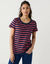 T-shirt ray&eacute; en fils teints col rond, manches courtes (marine / rose)