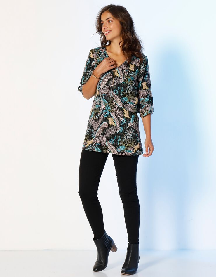 Tunique zippée imprimée (kaki / turquoise) Tunique zippée imprimée (kaki / turquoise)