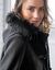 Duffle-coat capuche fausse fourrure uni (noir)