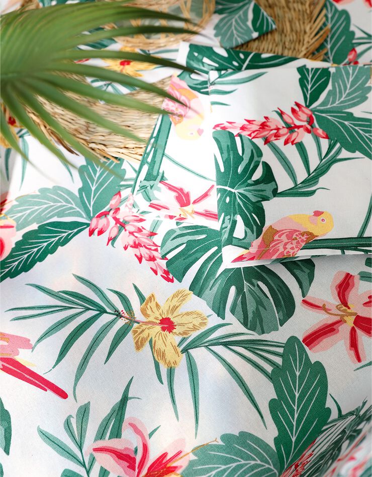 Nappe coton imprimé tropical (blanc / vert)