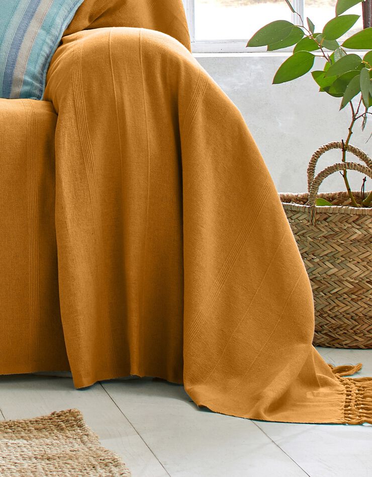 Plaid ou jeté uni coton tissage artisanal (caramel)